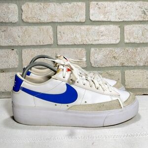 Nike Blazer Low Platform Fashion Sneakers Women 8.5 White Royal Blue Streetwear